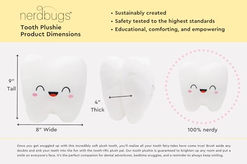 Nerdbugs Tooth Plush - The Molar The Merrier! - Dentist & Oral Surgeon Gift / Tooth Fair Pillow