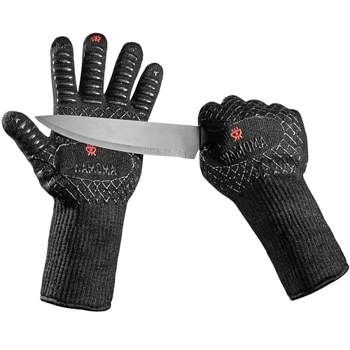 Long Heat Resistant BBQ Gloves - 1472°F Heat Proof Internal Cotton Lining, Non-Slip Silicone Grilling Gloves for Meat Handling, Barbeque, Cooking, XL Oven Gloves with Long Sleeve X-Large