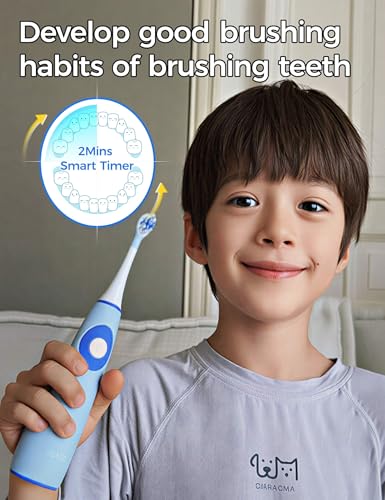 SEAGO Kids Electric Toothbrush, Ages 5-8, 2 Soft Brush Heads, Rechargeable Blue