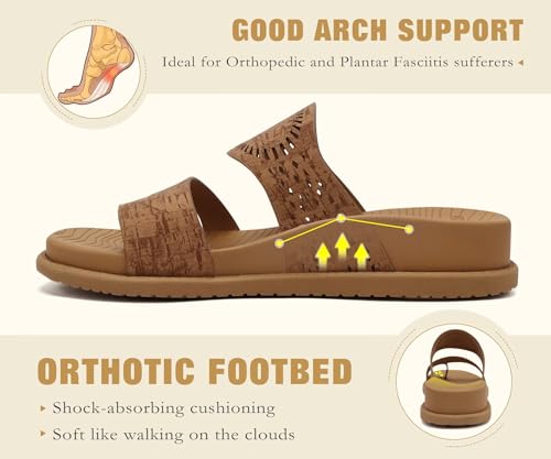 COFACE Womens Orthotic Cushion Sandals Comfort Arch Support Walking Slides 9 Khaki（choose a Larger Size）