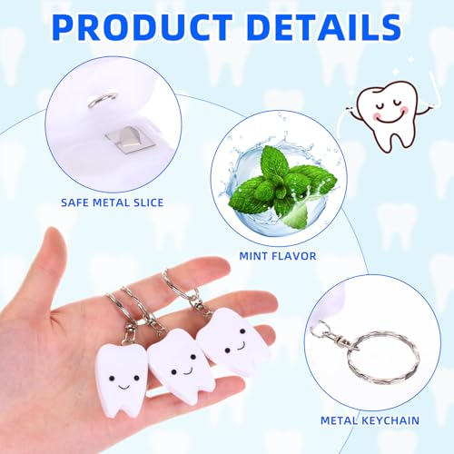 Landical 48 Pcs Mini Dental Floss Keychain Bulk Tooth Shaped Portable Teeth Floss Cleaning for Homeless Party Favors Travel Donated Gifts Teeth Cleaning Oral Care Mint Flavor 15 M /16. 4 Yard
