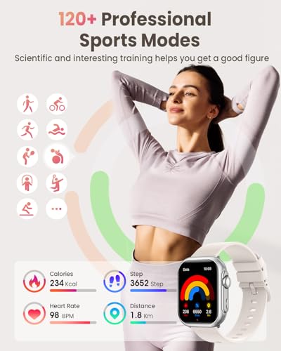 Smart Watches for Women, 1.85" HD Smartwatch with Heart Rate/Sleep/Health Monitor, Fitness Trackers with 100+ Sports Mode、Answer/Make Call and 1000mAh Battery, Compatible iPhone/Android, with 2 Bands
