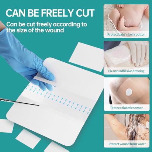 Dimora Waterproof Transparent Film Dressing, Large Clear Wound Bandages 6x8 inch 50 Pack, Post Surgical Skin Protector, Adhesive Medical Pad for Swimming,Showering,Tattoo Aftercare,IV Fixing 6"x 8"(50 PCS)