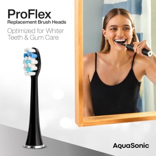 AquaSonic Genuine Proflex Replacement Brush Heads | ADA Accepted | for Whiter Teeth & Gum Care | Compatible with Many AquaSonic Toothbrush Handles (8 Pack Black) 8 Pack Black 8 Count (Pack of 1)