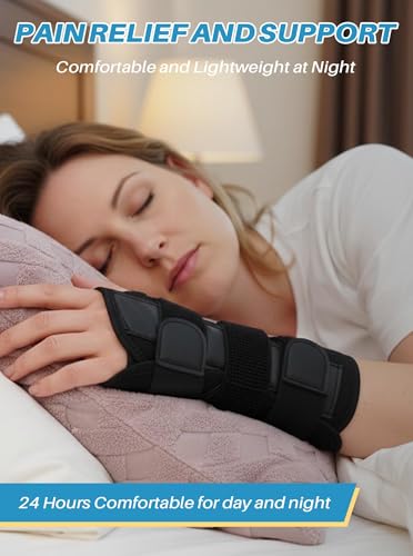 Carpal Tunnel Wrist Brace: Night Support Hand Brace for Women and Men - Wrist Splint Pain Relief Support for Tenosynovitis Tendonitis Arthritis Sprain Black Right Hand Black-Right Hand One Size