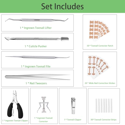 Ingrown Toenail Corrector Set, Professional Foot Care Kit for Ingrown Toenail Treatment & Removal, Toenail Straightener for Curved Pincer Thick Nails, Home Pedicure Tools for Men Women