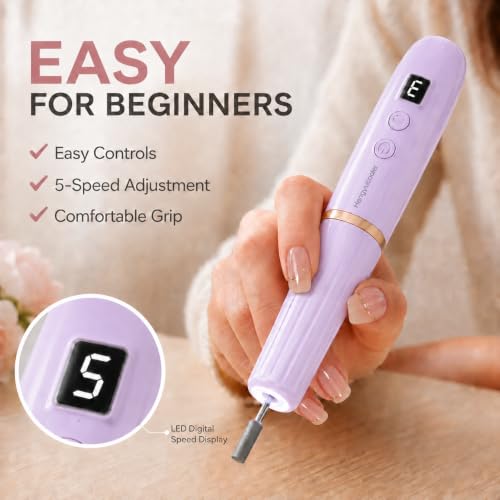 Electric Nail Drill Machine File Efile Set for Acrylic Gel Nails Portable Nail Drill Machine Kit Rechargeable Pedicure Tools for Hand Feet Manicure Pedicure Tools Polishing Set (Purple) purple