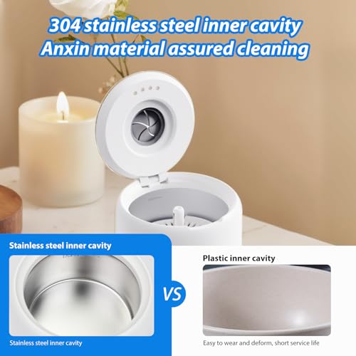 Ultrasonic Retainer Cleaner Machine 46kHz ultrasonic cleaner for denture/Jewelry/Toothbrush with 4 Cleaning Modes for Dentures, Aligner, Braces, Toothbrush Heads, Jewelry