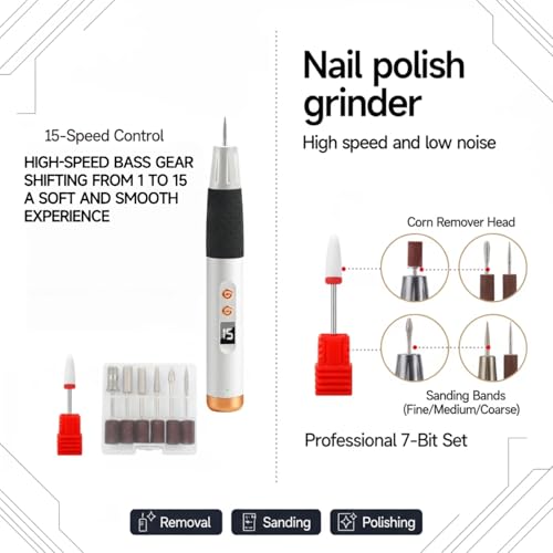 Electric Nail Drill Professional Cordless Portable Nail File Kit for Women White