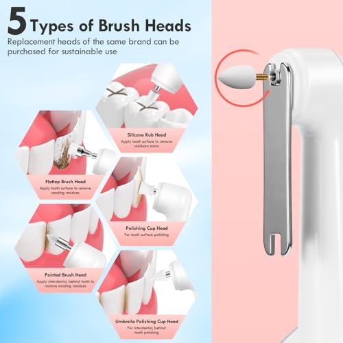 Tooth Polisher Electric for Daily Cleaning 5 Modes 3 Polish Pastes White
