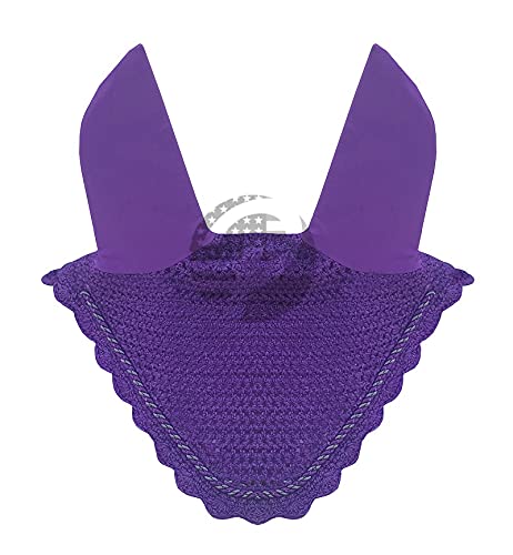 Horse Ear Bonnet Fly Veil Crochet Equestrian with Piping 30 Color Full/COB/Pony (Large/Full, Purple) LARGE / FULL - BeesActive Australia