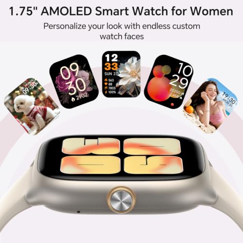 Quican Smart Watch for Women(Answer/Call), AMOLED Fitness Watch for Women Beige 1.75 Inches 46*37.4*12mm