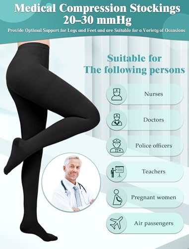 Medical Compression Tights for Women 20-30mmhg,Compression Stocking L Black+Beige