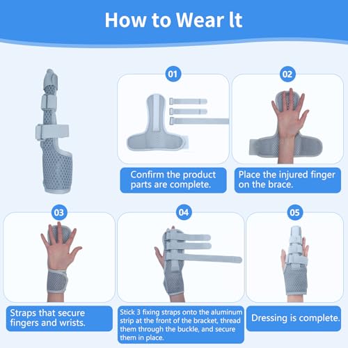 2 Finger Brace for Adjacent Injured Fingers, Adjustable Splint for Index Middle Ring Little Fingers, Carpal Tunnel Wrist Brace for Night Support, Relief for Trigger Finger & Arthritis, Breathable Honeycomb Fabric (Grey,Two) 2 fingers