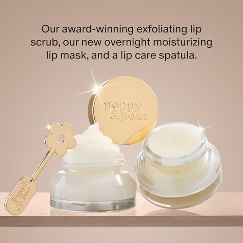 Poppy & Pout Lip Care Trio, Island Coconut Lip Scrub & Natural Lip Mask Set for Dry Lips, Moisturizing Sugar Scrub Exfoliator, Overnight Lip Treatment, Recyclable Glass Jars, Cruelty Free