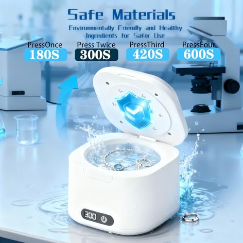 Ultrasonic Retainer Cleaner Machine - Denture cup Bath,49kHz 4 Modes Dental Cleaner With Digital 340ML capacity Applicable to Mouth Guard，Dentures braces & Toothbrush head and makeup brush (white） White-1