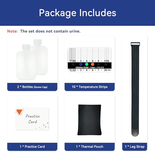 Urine Test Complete Kit - Smaller 3oz Translucent Empty Bottle, Non-Falling and Hi-Stretch Leg Strap, Urine Test Temperature Strips and Velvet Lining Sample Bag, Urine Test Practice Kit at Home Screw cap