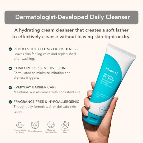 Riversol Face Wash for Sensitive Skin | Hydrating Cream Cleanser | Gentle Non-Foaming Facial Cleanser | Removes Makeup | Fragrance Free | Dermatologist Developed Classic 6 Fl. Oz
