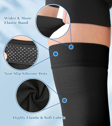 MGANG 20-30mmHg Thigh High Compression Stockings, Varicose Veins, Recovery 20-30mmhg Black Medium
