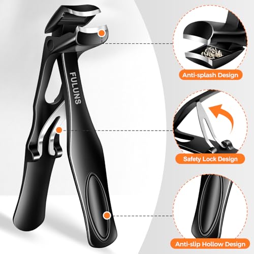 Nail Clippers for Men Thick Nails with Angled Head & Wide Opening, Heavy Duty Large Nail Clippers for Seniors with Catcher, 2026 Slanted Sharp Nail Clippers Set Gifts for Men Women Adults Black Angled Head&Slanted Nail Clippers