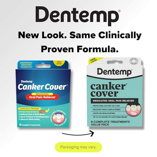 Dentemp Canker Cover Mouth Sore Treatment - Oral Pain Relief for Canker Sores & Mouth Irritation - Fast-Acting Pain Relief Tablets for Adults - Value Pack of 2 (16 Count) 8 Count (Pack of 2)