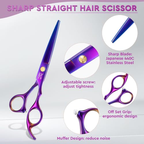 JASON Hair Cutting Scissors Set - 10 PCS Professional Haircut Shears Purple
