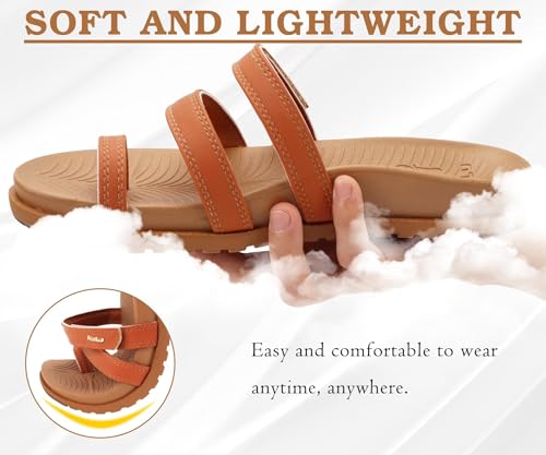KuaiLu Womens Slides Sandals With Arch Support Comfort Plantar Fasciitis 9 Tan