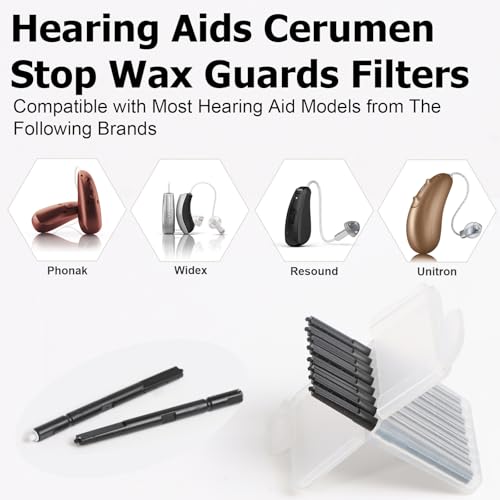 (80 Pcs) Hearing Aids Wax Guards Filters for Phonak,Widex,Resound Wax Traps Hear Clear Cleaning Kit Accessories,Hearing Aid Ear Replacement Parts Cleaning Tool(10 Pack) 10 Packs/80 Filters Black