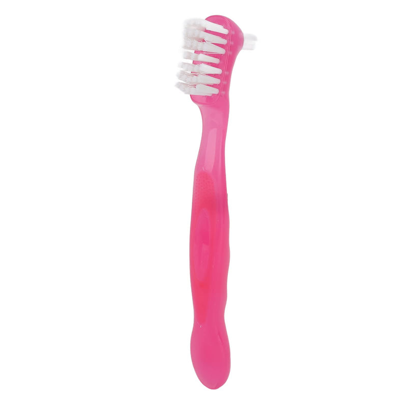 HURRISE Denture Brush, Denture Toothbrush False Teeth Brush, False Teeth Brush, Dirt Removal, Plaque Removal Ergonomic Double Sided Soft Hair Portable Professional () Pink