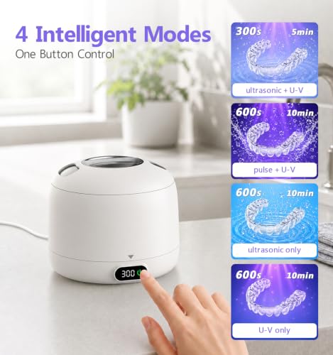 Voraiya Ultrasonic Retainer Cleaner Machine Waterproof Base and Denture Pod Ultra Sonic Cleaner Machine for Aligner, Retainers, Mouth Guards, Night Guards, Dental Trays Braces, Toothbrushes White