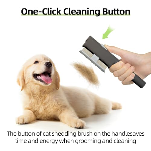 Marchul 2Pcs Pet Comb Flea Comb Set for Cats Dogs, Cat Grooming Brush with Release Button and Stainless Steel Round Teeth, Self-Cleaning Dog Combs for Removing Pet Hair, Knots & Loose Fur, Black Black Set