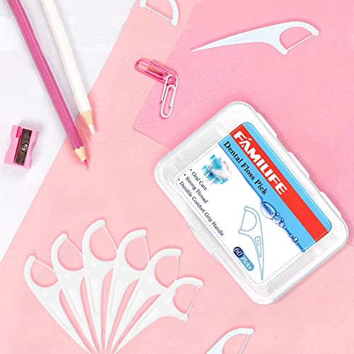 FAMILIFE Floss Picks, 440 Count Unflavored Dental Floss Picks, Tooth Picks Flossers with 8 Travel Handy Cases, Helps to Fight Tooth Decay and Keep Your Teeth Clean, Floss Sticks for Family