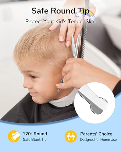 ULG Kids Hair Cutting Scissors, 6.5" Round‑Tip Safety for Toddlers & Adults 4pcs Blue Set
