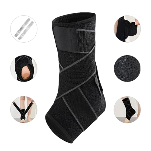 Ankle Braces for Women & Men, Ankle Support with Aluminum Splint, Crossed Elastic Strap, Compression Sleeve for Sprain, Tendonitis, Sporting, 1 Piece for Left or Right Foot, Black, Asian Size XL X-Large