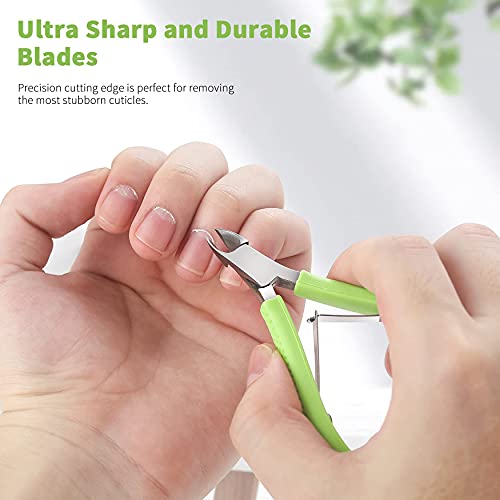 FVION Cuticle Clippers – Small Cuticle Trimmer, Rubber Coated Handle Manicure Tools – Full Jaw Cuticle Cutter for Nails (9mm) Green