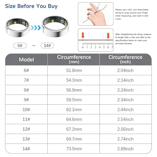Smart Ring for Women Men, Health Tracker, Fitness Ring (Silver, 8#) Silver 8#