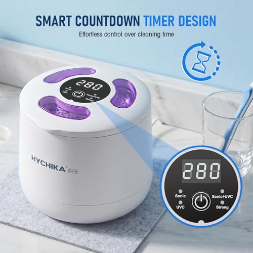 Ultrasonic Retainer Cleaner Machine,45kHz Dental Cleaning Pod with Timer,4 Modes,200ML UV Denture Cleaner,for Retainers,Nightguards,Braces etc.,Snow White Snow White