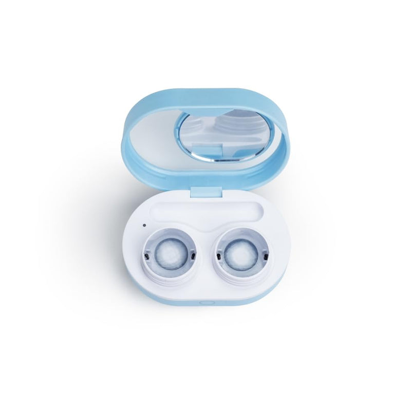 Soft Contact Lens Cleaner with Advanced Electrophoresis Technology, ReO2 Mini Pro, with Mirror and Tweezer (Blue) Blue