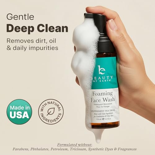Foaming Face Wash Cleanser – USA Made with Natural & Organic Ingredients Peppermint Tea Tree 4.2 Fl Oz (Pack of 1)