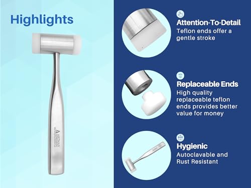ARTMAN INSTRUMENTS Surgical Mallet - Implant Surgical Hammer with Teflon-Capped Ends, Ergonomic 6.5" Handle, Autoclavable for Sinus Lift, Osteotomes, and Bone Spreader