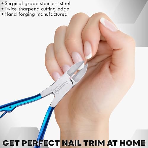 Podiatrist Toenail Clippers for Thick & Ingrown Nails – Heavy-Duty with Curved 25° Blade, Non-Slip Long Handle, – Professional Pedicure Tool for Men, Women & Seniors (Navy Blue) Navy Blue