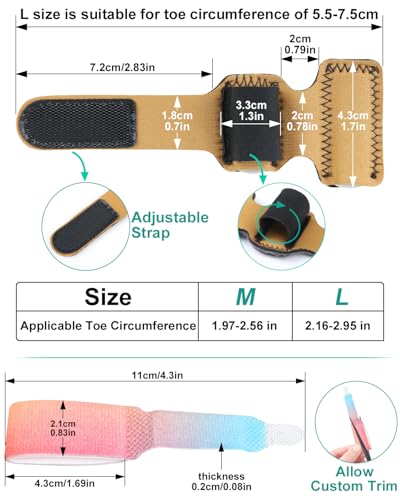 2Pcs Hammer Toe Straightener Broken Toe Splint with Removable Aluminum Plate and 2Pcs Fabric Wraps for Women & Men, Adjustable HammerToe Corrector for Curled & Bent Toe, Broken Support (Large) Large