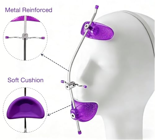 Adjustable Orthodontic Face Mask, Extraoral Headgear for Maxillary Orthopedics, Stainless Steel & Non-Toxic Plastic Dental Appliance with Single Lever, Forehead Rest and Chin Cup (Purple) Purple