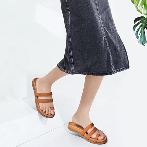 KuaiLu Womens Slides Sandals With Arch Support Comfort Plantar Fasciitis 9 Tan