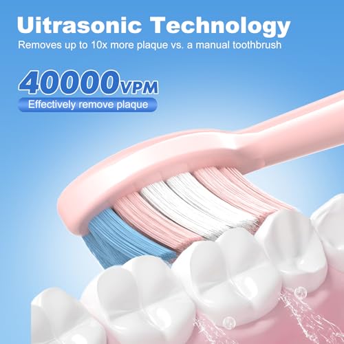 JTF Electric Toothbrush for Adults with 5 Professional Modes & Smart Timer Pink