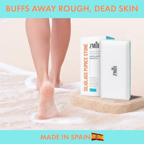 Glass Pumice Stone Callus Remover for Feet, Elbows, Hands, and Knees, Spain Made - 2 in 1 Pedicure Exfoliator and Scrubber for Rough, Hard Skin (Teal Color) Teal - 2 Count ( Pack of 1)