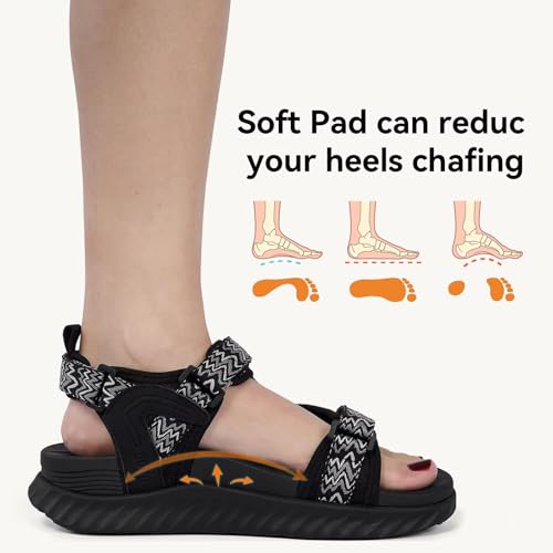 Womens Orthopedic Walking Hiking Sandals with Arch Support for Plantar Fasciitis Relief, Adjustable Strap Quick-Dry Non-Slip Lightweight Summer Outdoor Beach Shoes 8 Black
