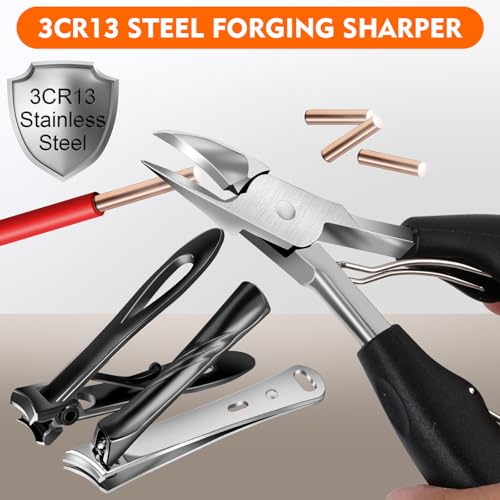 Toe Nail Clippers for Men, Toenail Clippers for Thick Nails for Seniors, German Sharp Stainless Steel Fingernail Clipper with Catcher, Heavy Duty Ingrown Nail Cutter Long Handle with Wide Jaw -Black