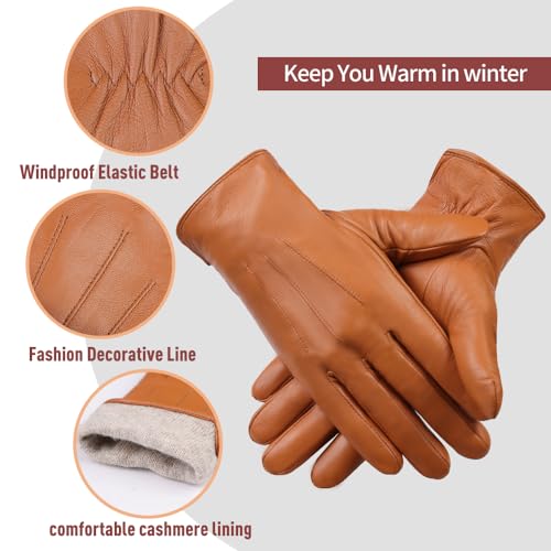 MGGMOKAY Mens Leather Gloves Lambskin Touch Screen Gloves Warm Cashmere Lined X-Large Tan(touchscreen)
