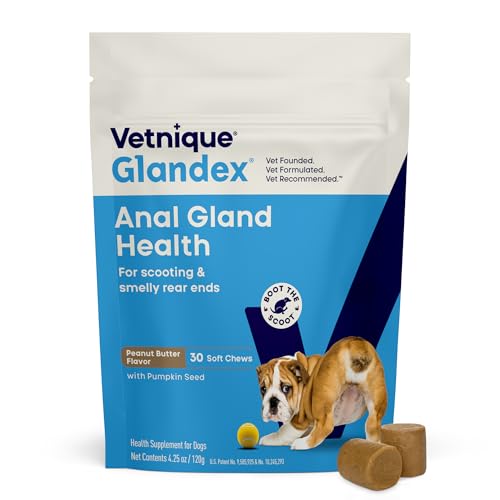 Vetnique Glandex for Dogs Prebiotic & Probiotic Supplement Chews 30 Count Bacon Flavor Plus Glandex Anal Gland Support Chews 30 Count Peanut Butter Flavor Bundle, 5-Strain Probiotics for Dogs